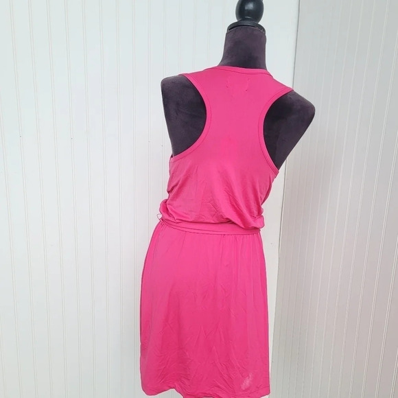 NWT Mud Pie Emory Tank Stretchy Knit Knee Length Dress Tie Waist Fushia Pink S - Picture 6 of 9